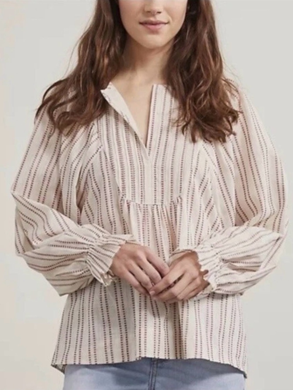 Elizabeth and James Cream Blouse with Red Stripe Detailing